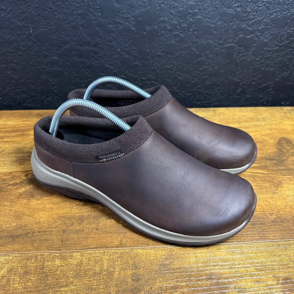 Merrell Encore 4 J005516W Brown Leather Slip-On Mules Clogs Womens Size 10 Wide